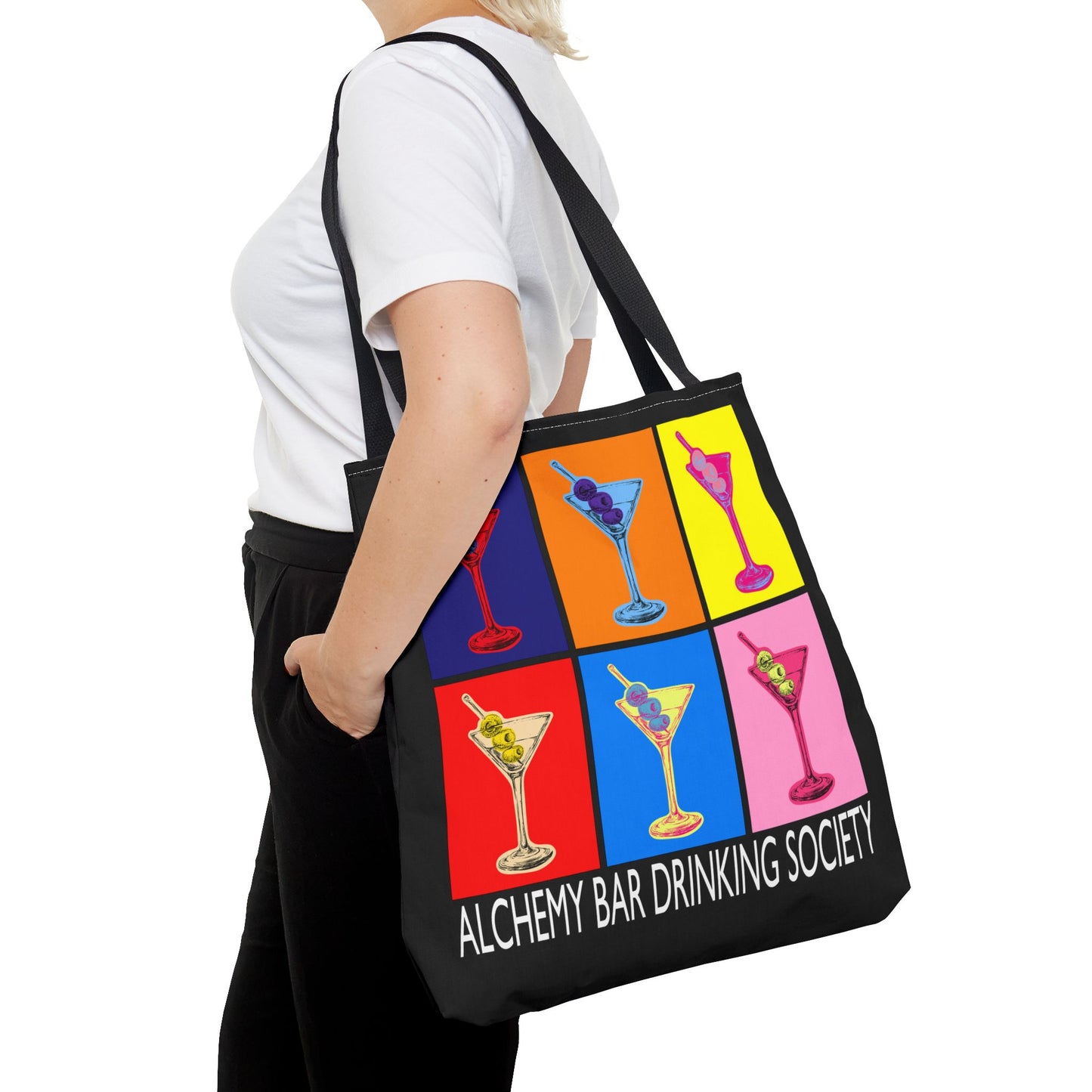 ABDS Colorful Alchemy Bar Neon Martini Tote Bag, Fun Gift for Cocktail Lovers, Party Accessory, Unique Shopping Bag, Trendy Beach Bag