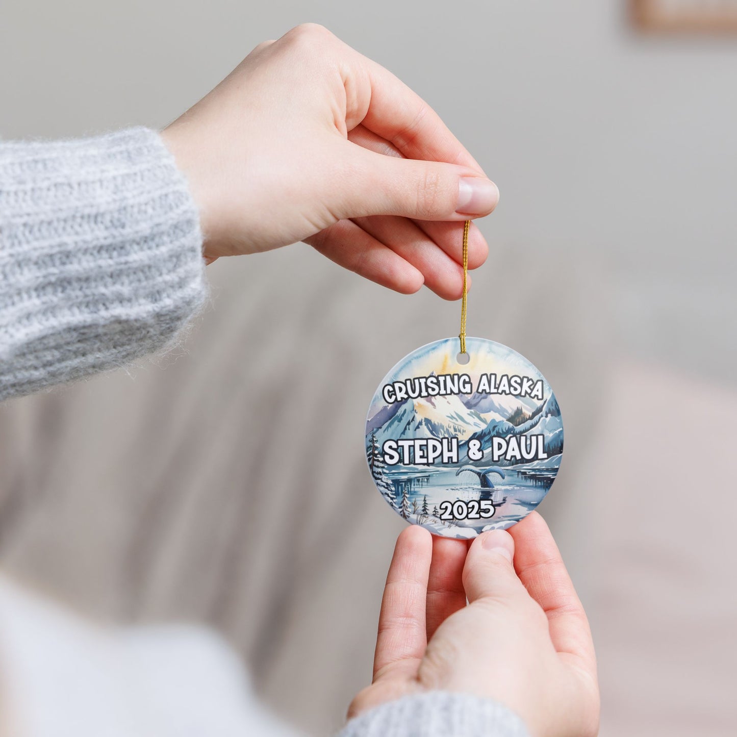Cruising Alaska Whale Tail Personalized Ceramic Christmas Ornament, Christmas Cruise Ornament, Holiday Keepsake