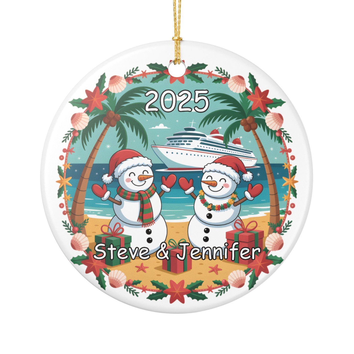 Personalized Beach Themed Ornament - Snow Couple 2025 Decoration