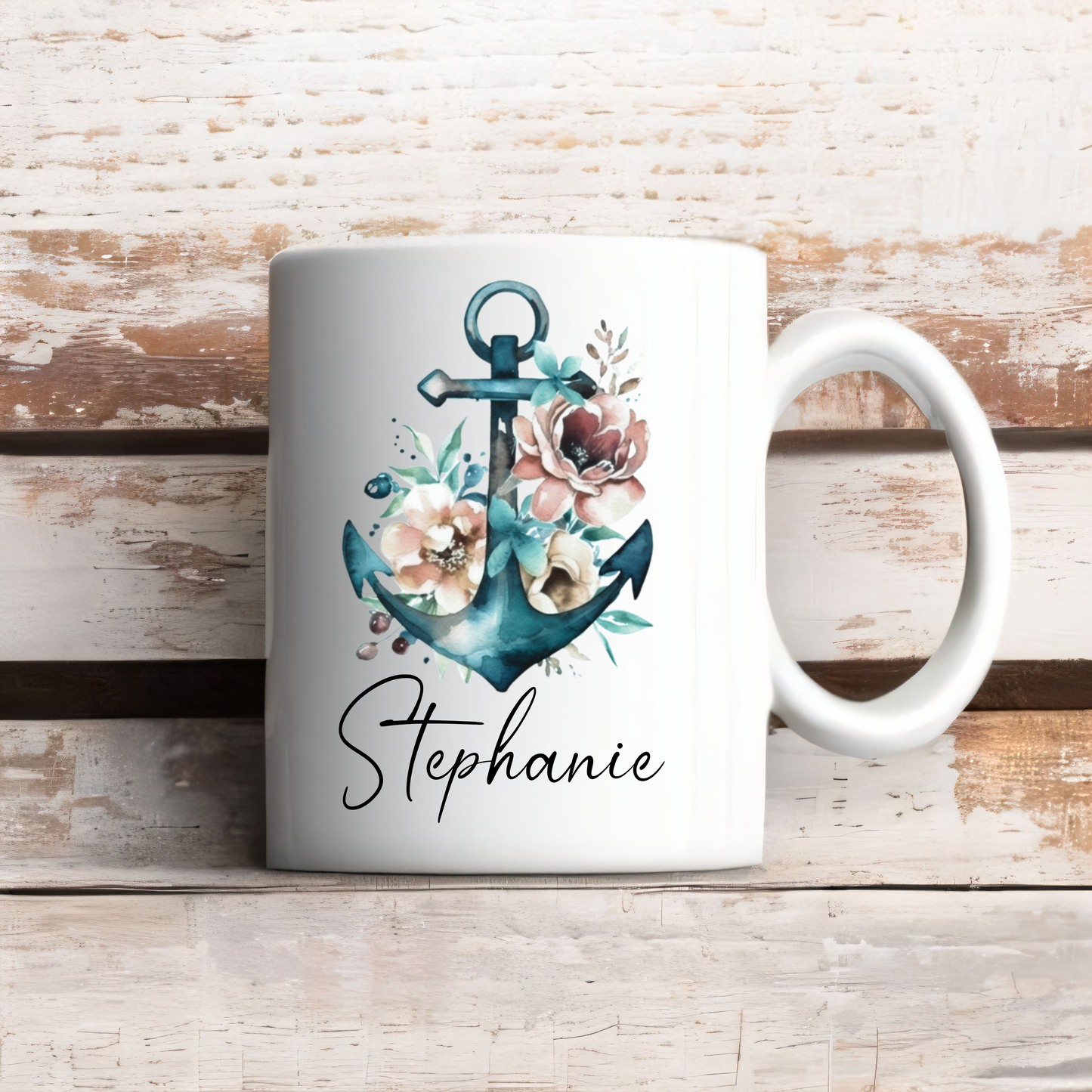 Floral & Succulent Anchor Personalized Coffee Mug