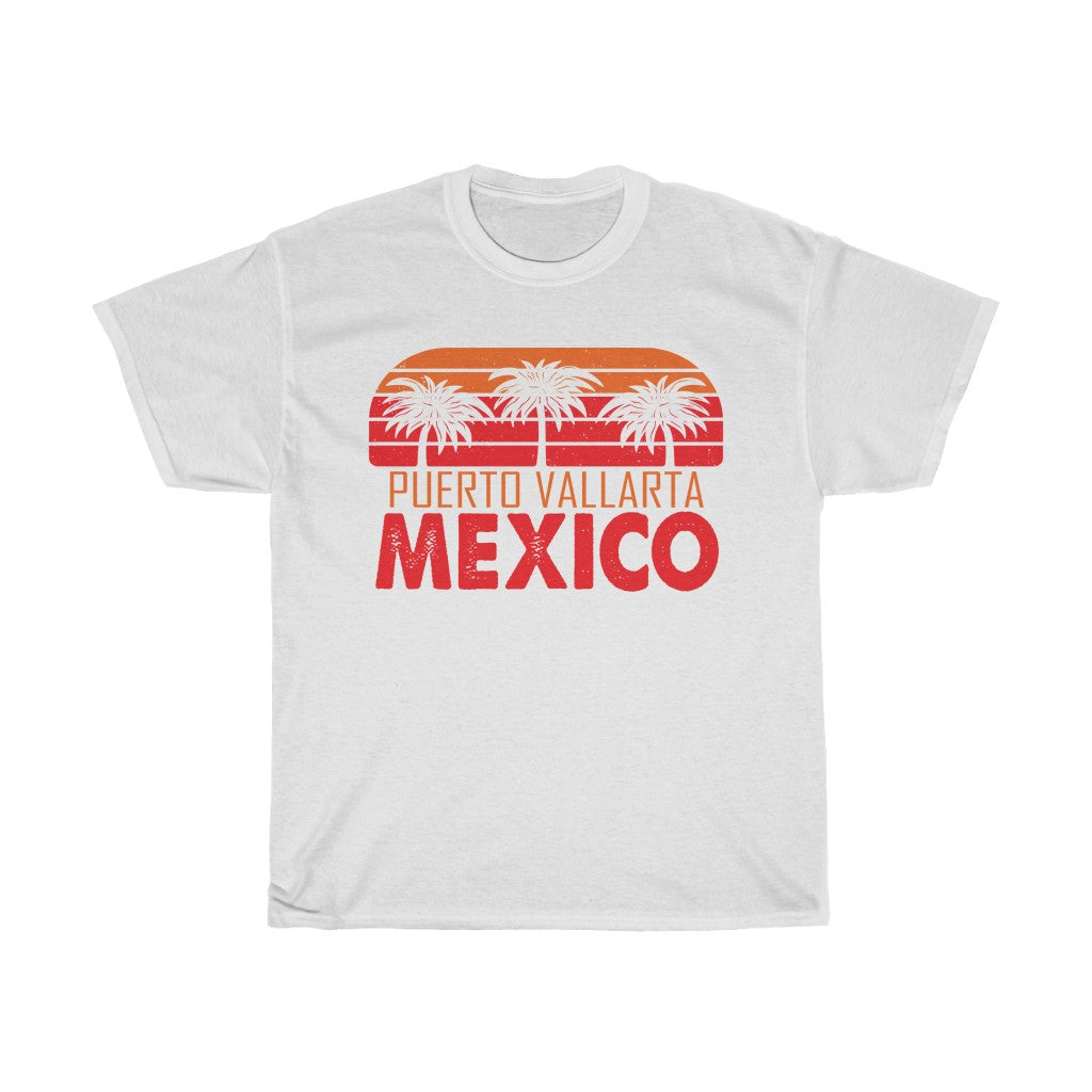 Puerto Vallarta Palm Tree Sunset Unisex Heavy Cotton Tee - The Salty Anchor