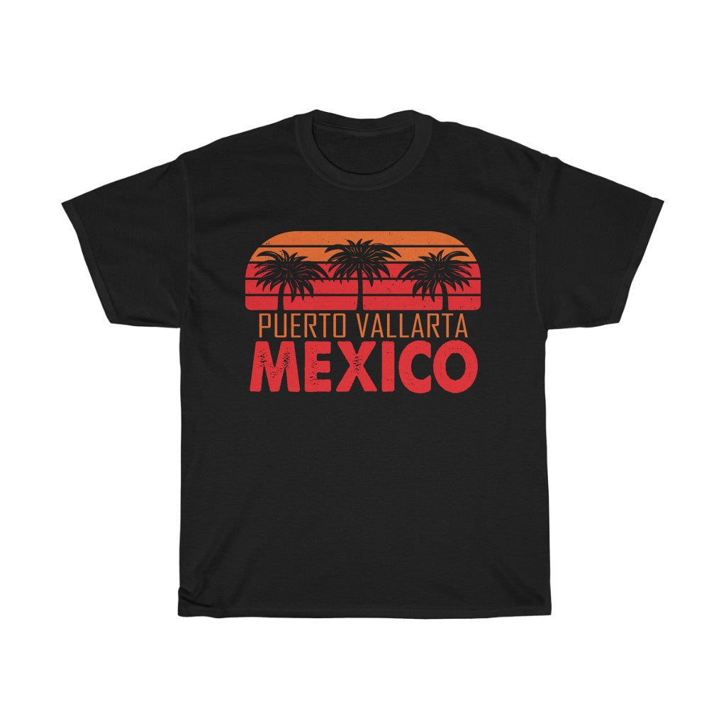 Puerto Vallarta Palm Tree Sunset Unisex Heavy Cotton Tee - The Salty Anchor
