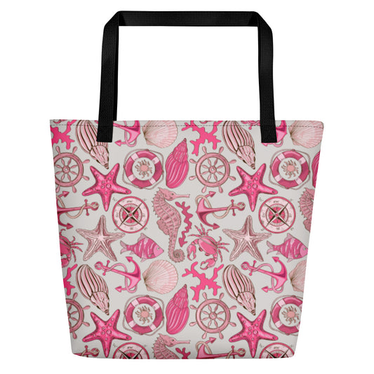 Pink Sea Animals and Nautical Design Beach Bag - The Salty Anchor