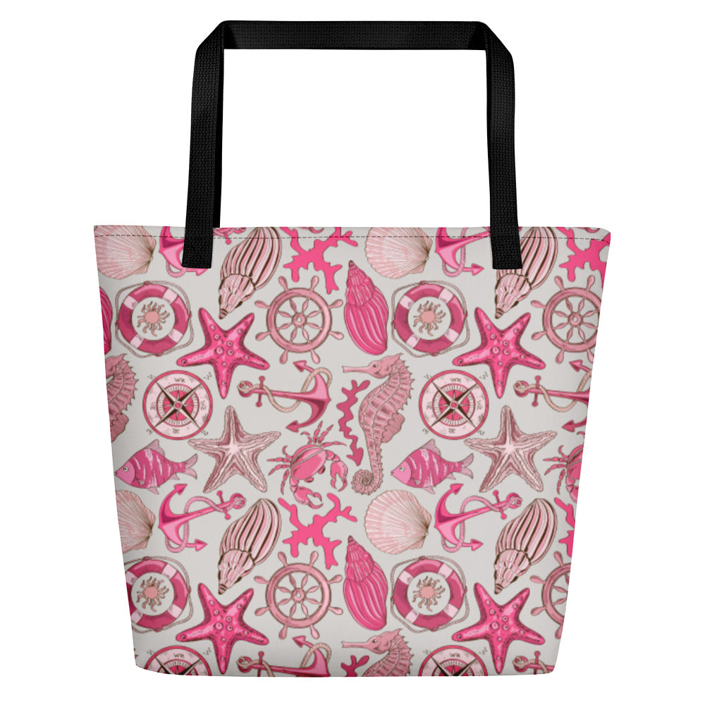 Pink Sea Animals and Nautical Design Beach Bag - The Salty Anchor