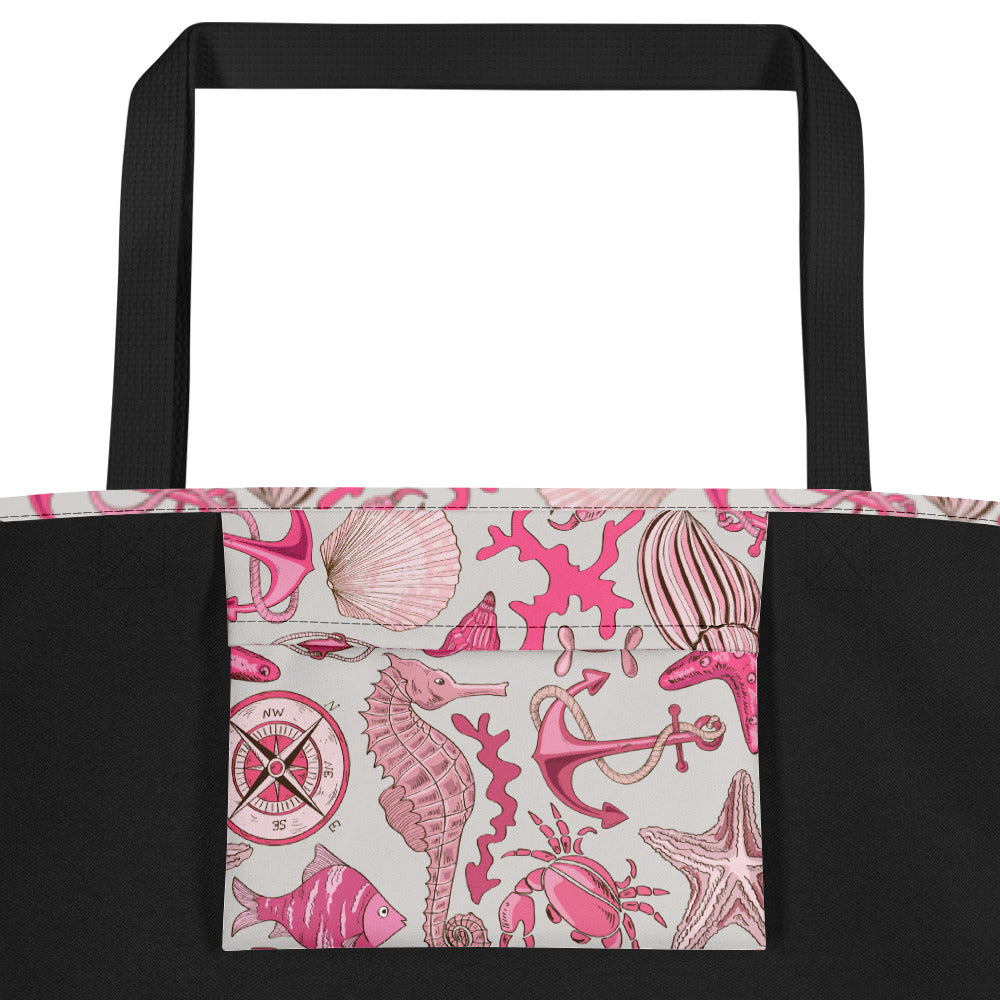 Pink Sea Animals and Nautical Design Beach Bag - The Salty Anchor