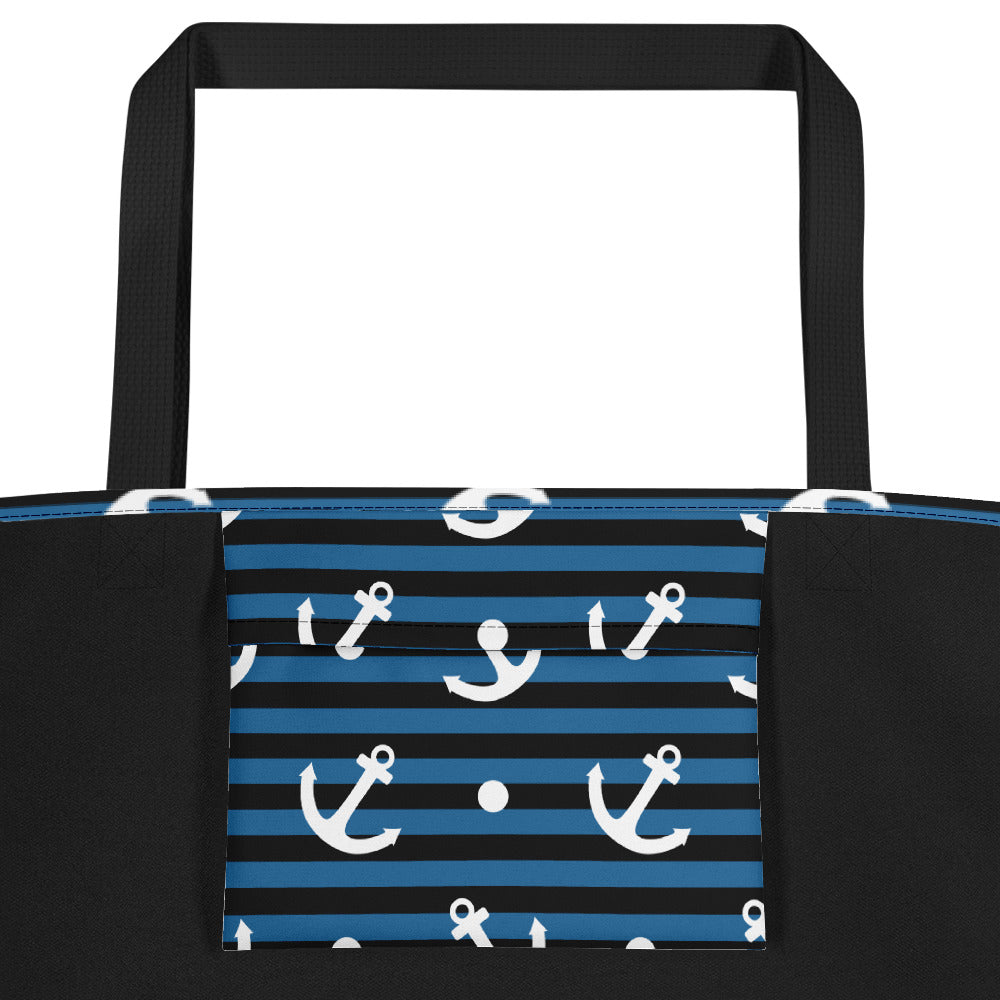 Nautical Stipes and Anchors Beach Bag - The Salty Anchor