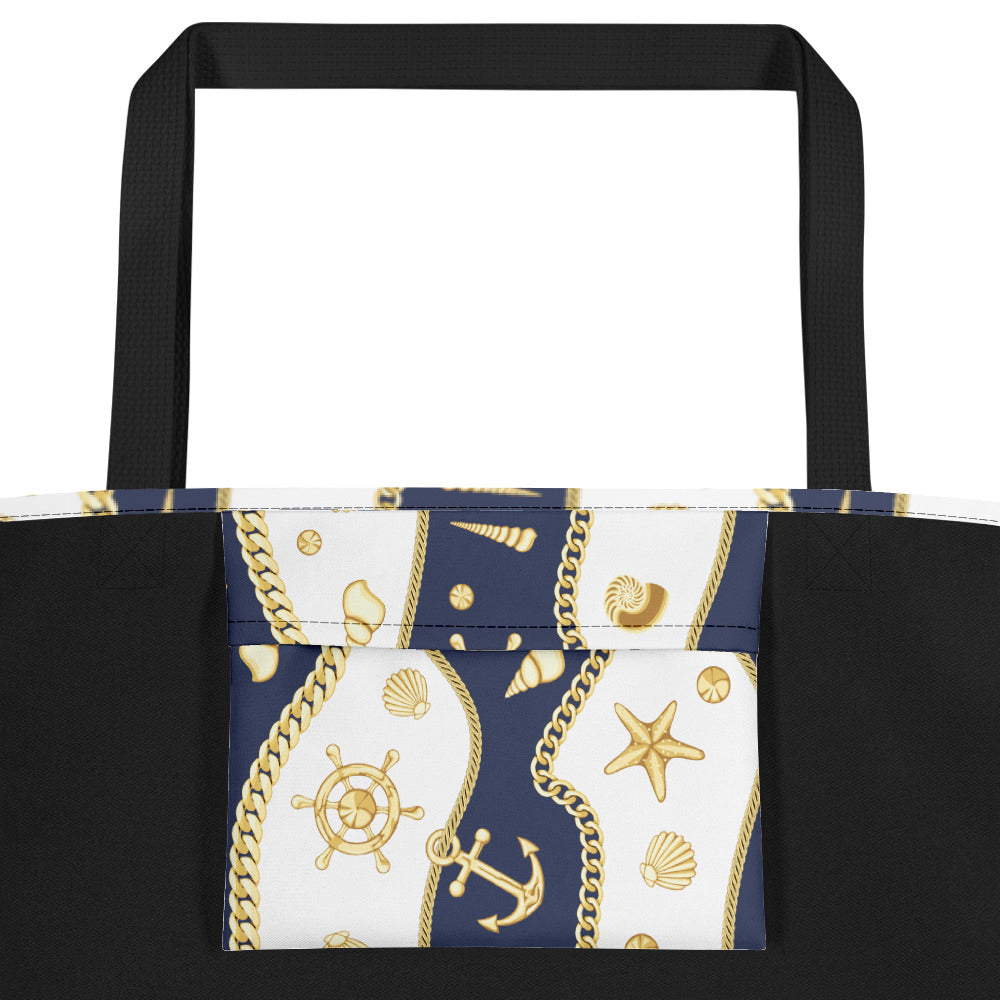 Golden Shells and Nautical Design Beach Bag 16x20 - The Salty Anchor