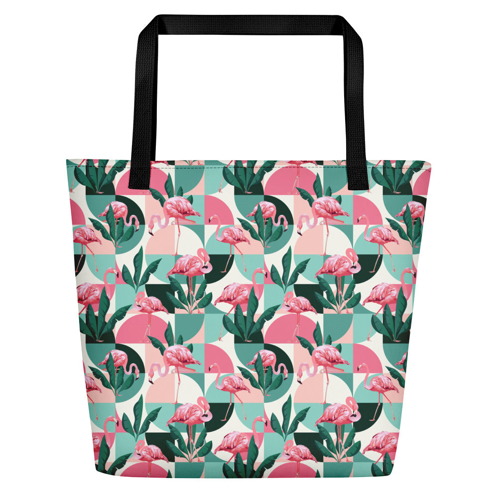 Geometric Flamingos Beach Bag 16x20 - The Salty Anchor