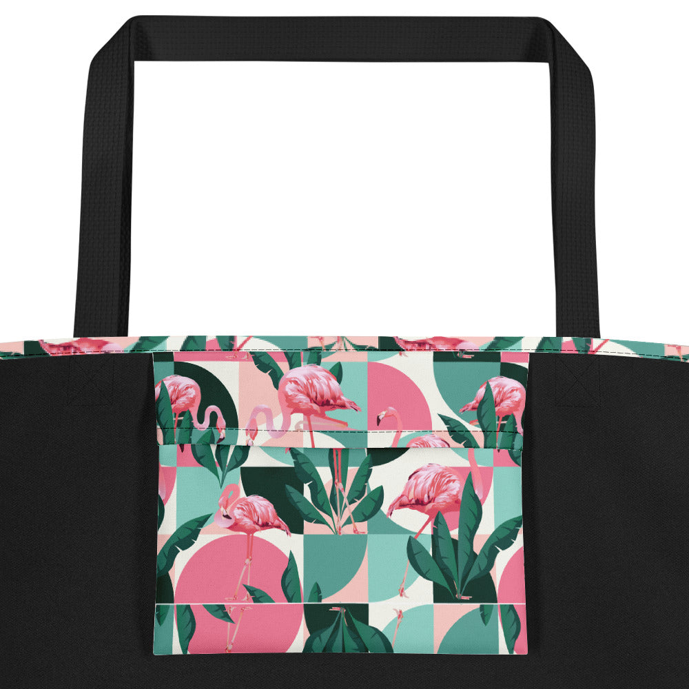 Geometric Flamingos Beach Bag 16x20 - The Salty Anchor
