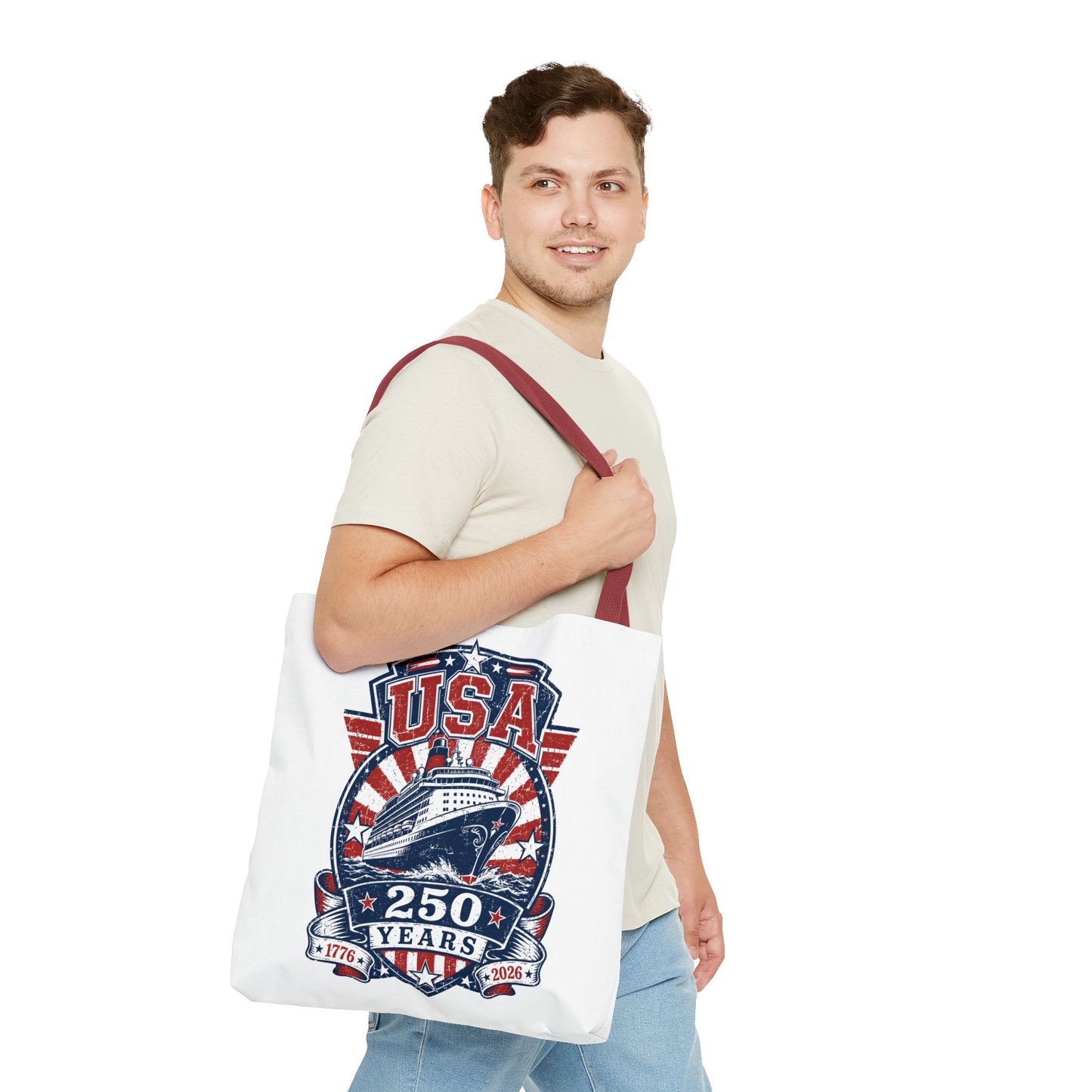 USA 250 Years Commemorative Tote Bag — 1776-2026 Patriotic Cruise Emblem