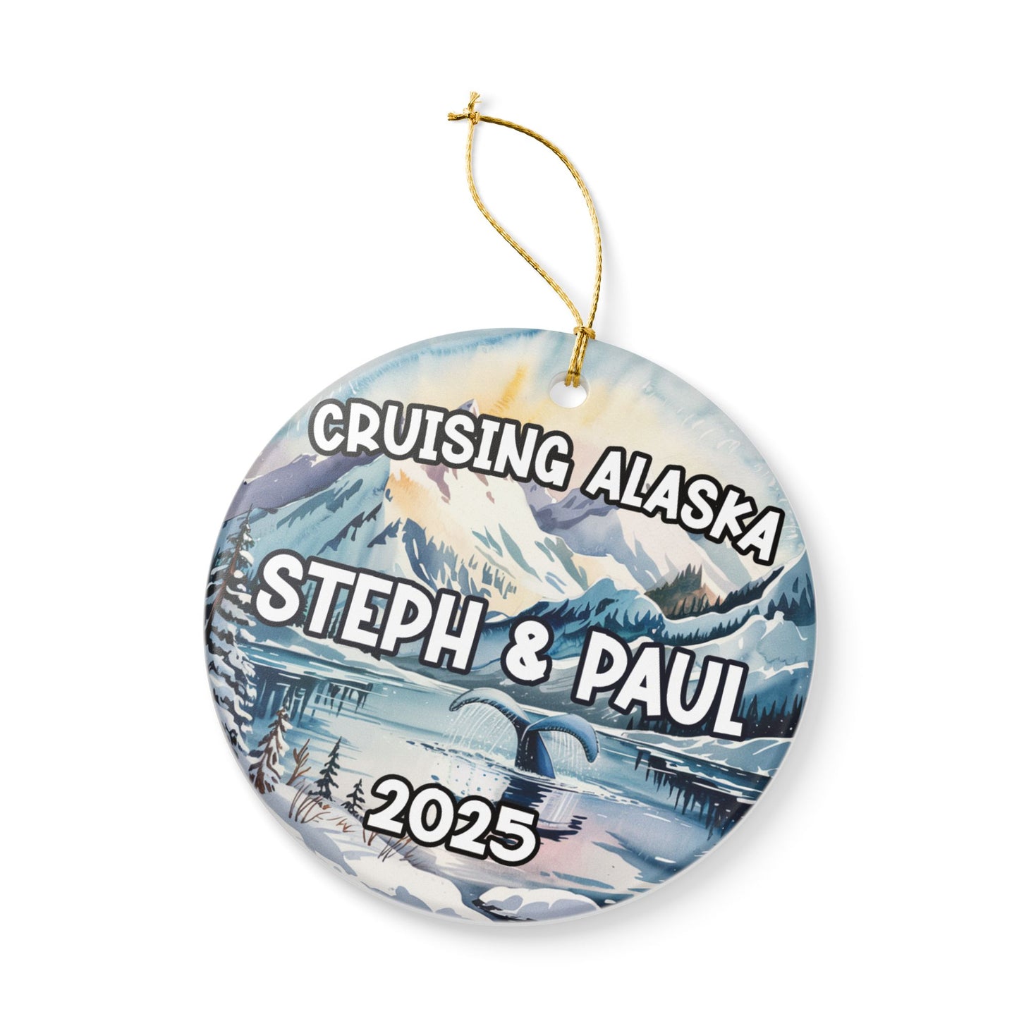 Cruising Alaska Whale Tail Personalized Ceramic Christmas Ornament, Christmas Cruise Ornament, Holiday Keepsake