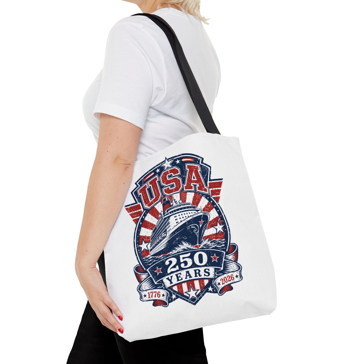 USA 250 Years Commemorative Tote Bag — 1776-2026 Patriotic Cruise Emblem