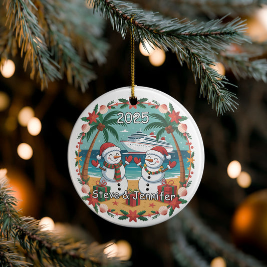 Personalized Beach Themed Ornament - Snow Couple 2025 Decoration
