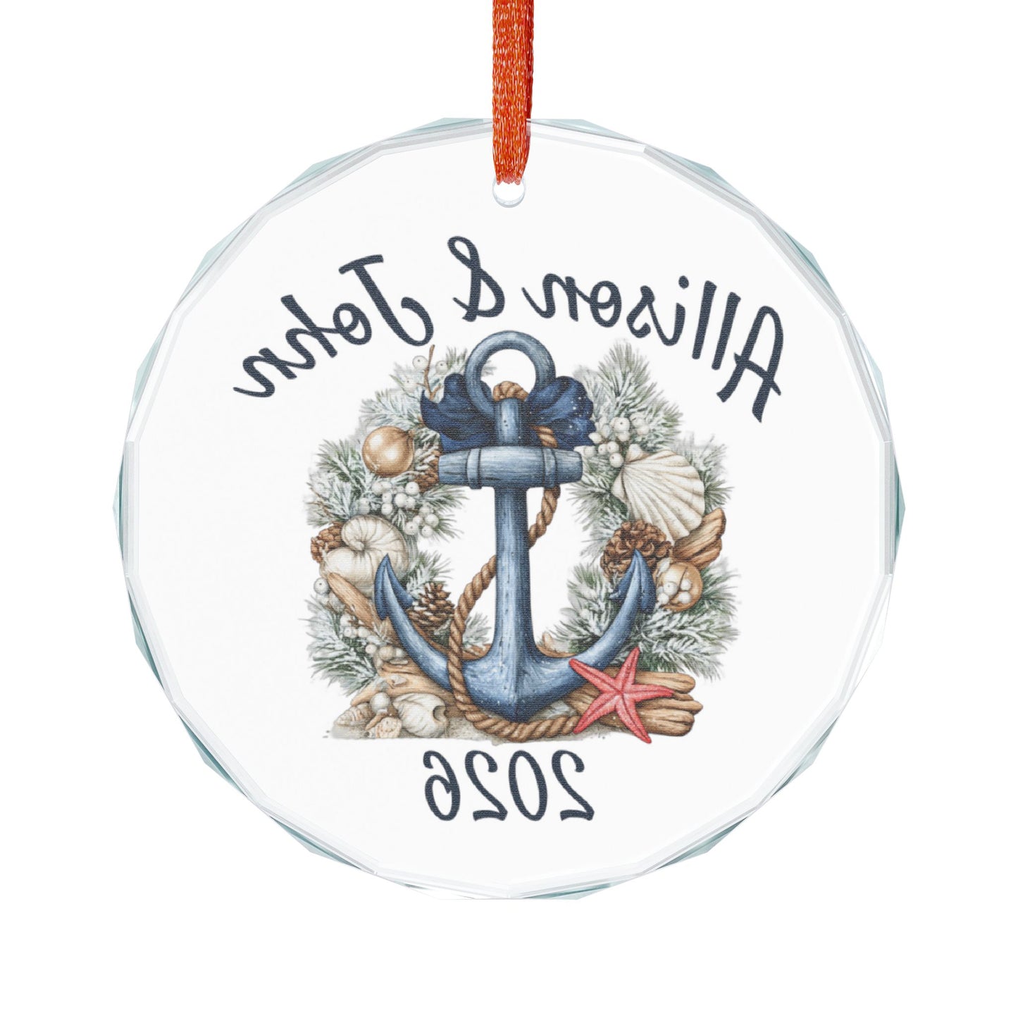 Personalized 2026 Nautical Anchor Glass Ornament