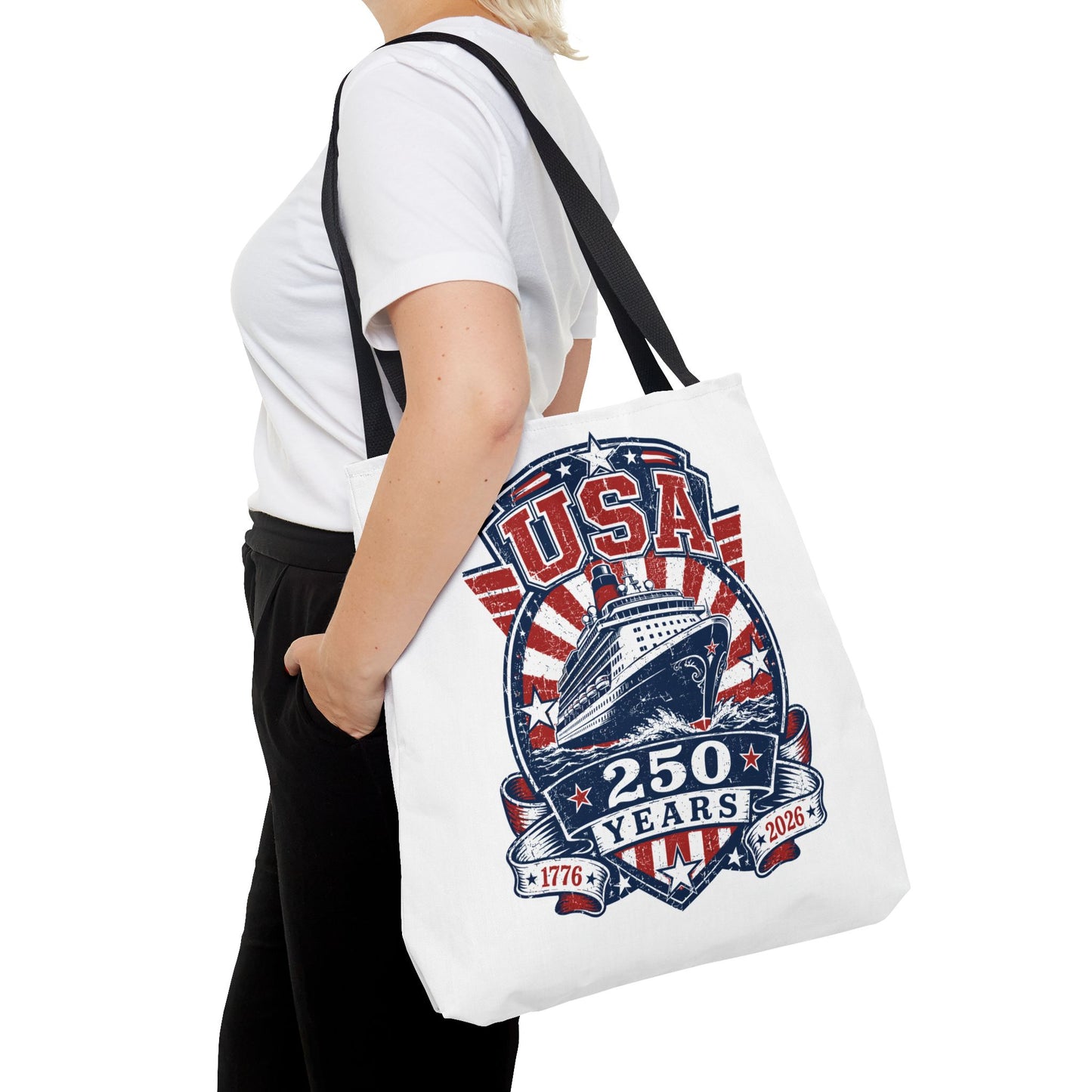 USA 250 Years Commemorative Tote Bag — 1776-2026 Patriotic Cruise Emblem