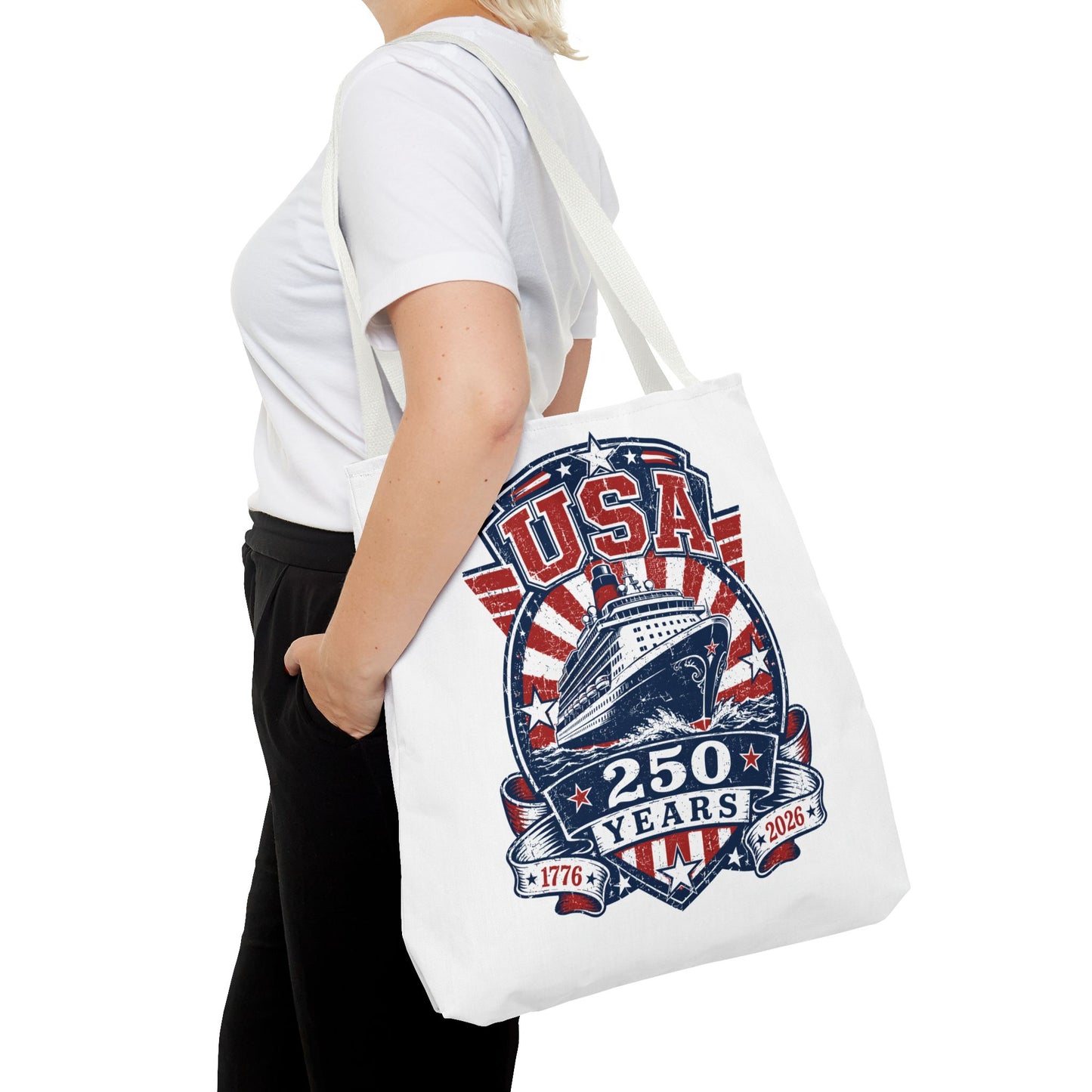 USA 250 Years Commemorative Tote Bag — 1776-2026 Patriotic Cruise Emblem