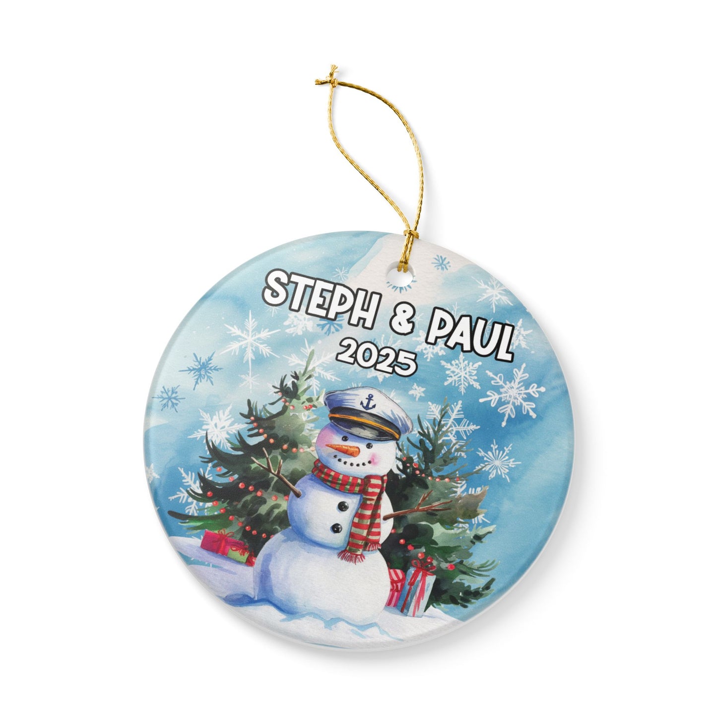 Personalized Snowman Captain Ceramic Ornament 2025, Cruise Ornament, Holiday Keepsake