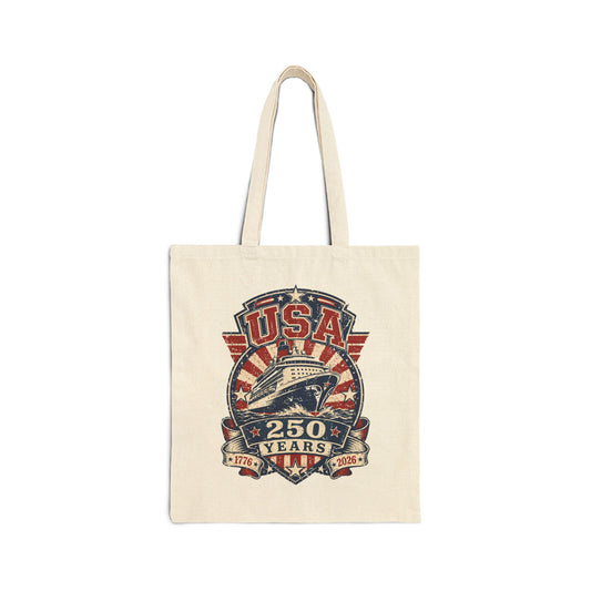 USA 250 Years Vintage Flag Tote Bag — 1776–2026 Anniversary Cotton Canvas Tote