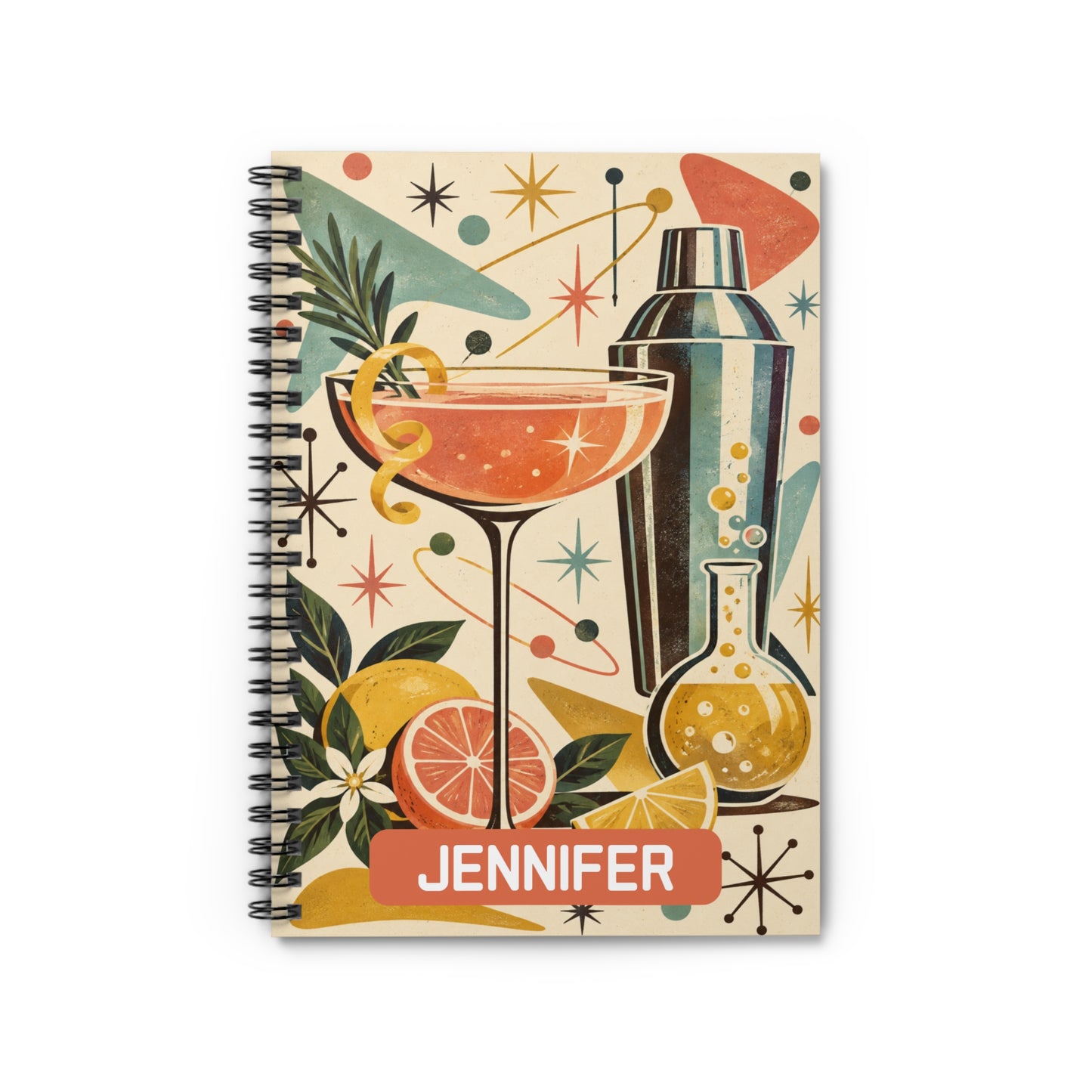 Retro Cocktail Spiral Personalized Journal