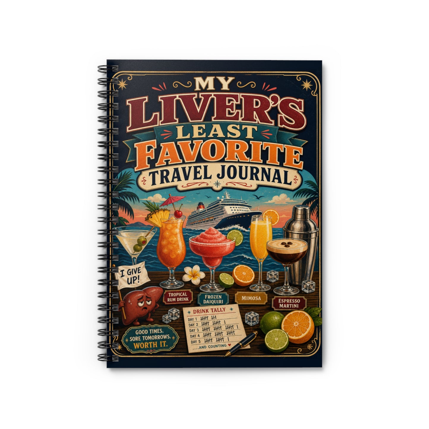 My Liver's Least Favorite Cocktail Cruise Spiral Journal