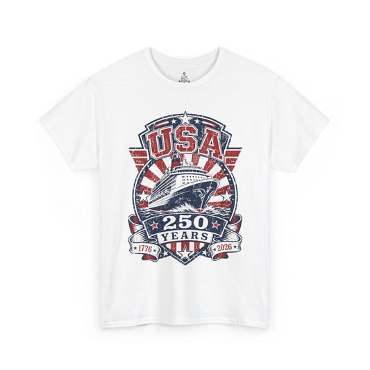 USA 250 Years Vintage Ship Graphic Tee – 1776–2026 Patriotic T-Shirt