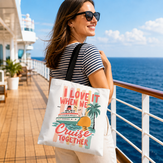 Cruise Together Tote Bag — "I Love It When We Cruise Together" Beach Vacation Tote