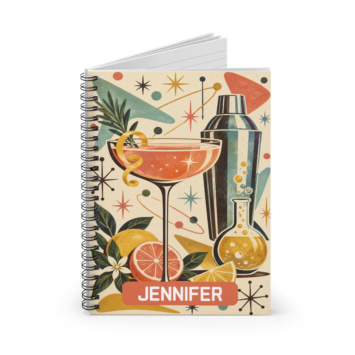 Retro Cocktail Spiral Personalized Journal