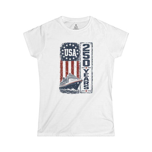 USA Cruise Ship Patriotic Womens T‑Shirt — '200 Years' Vintage Flag Graphic