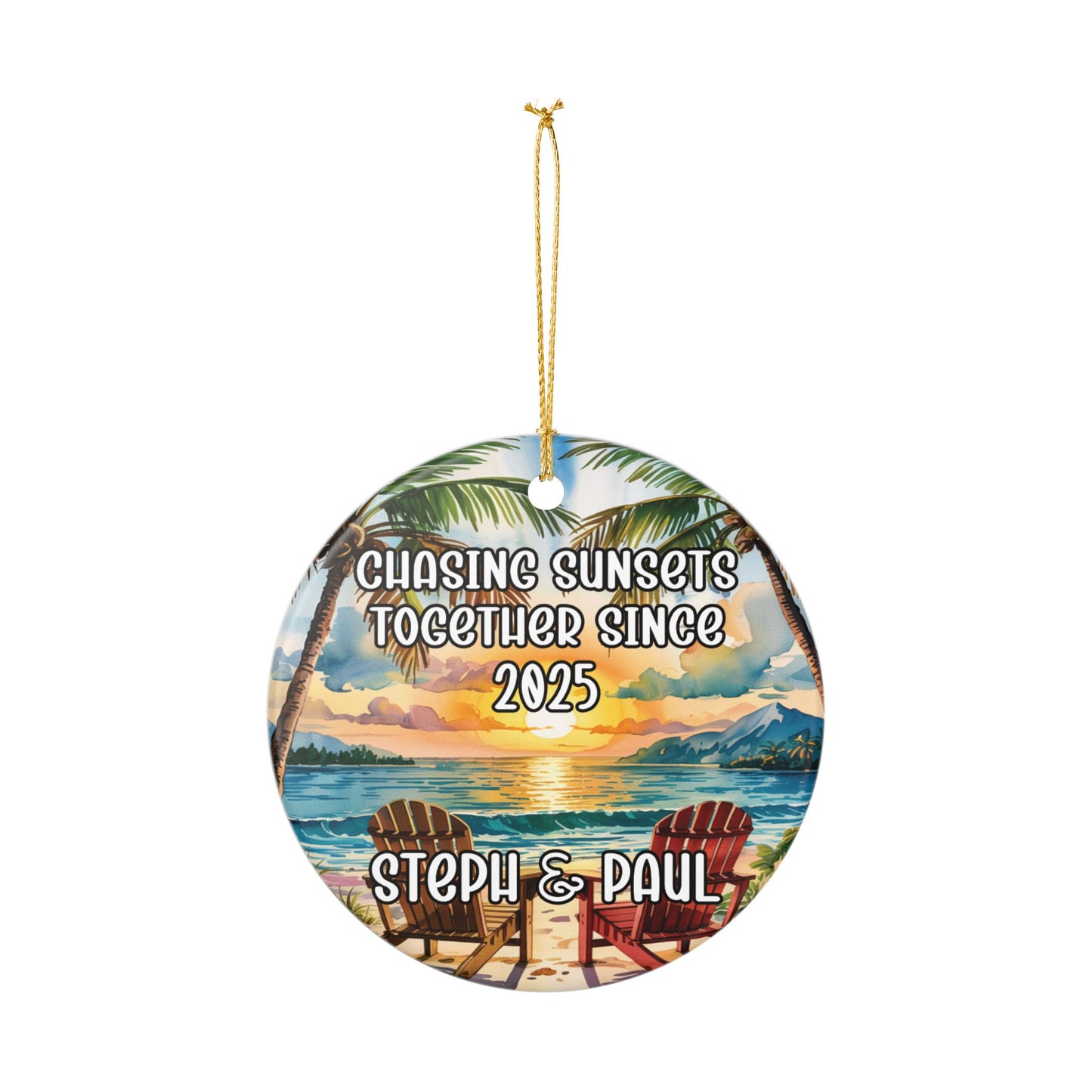 Chasing Sunsets Together Personalized Ceramic Ornament, Christmas Ornament Keepsake