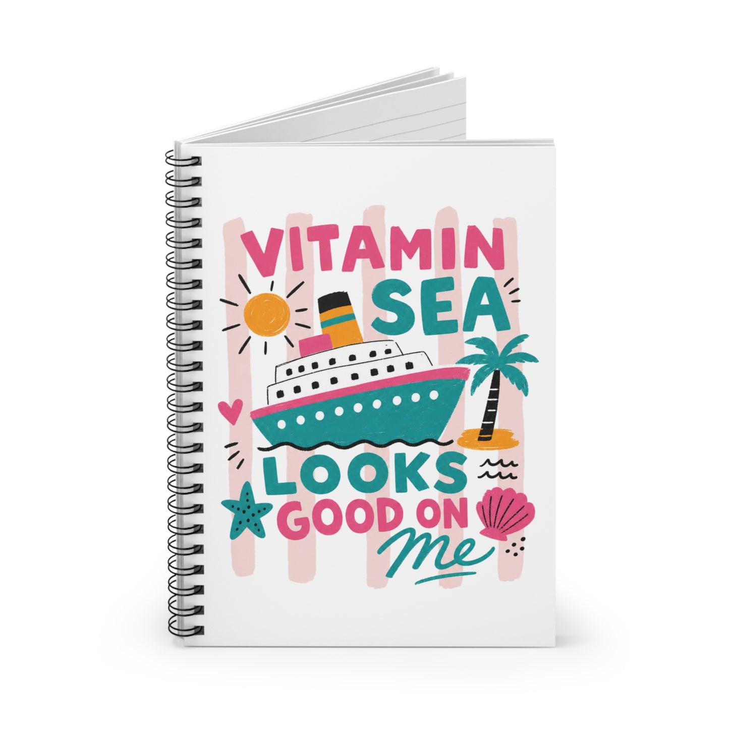 Vitamin Sea Cruise Notebook — Spiral Ruled Journal with Tropical Cruise Design