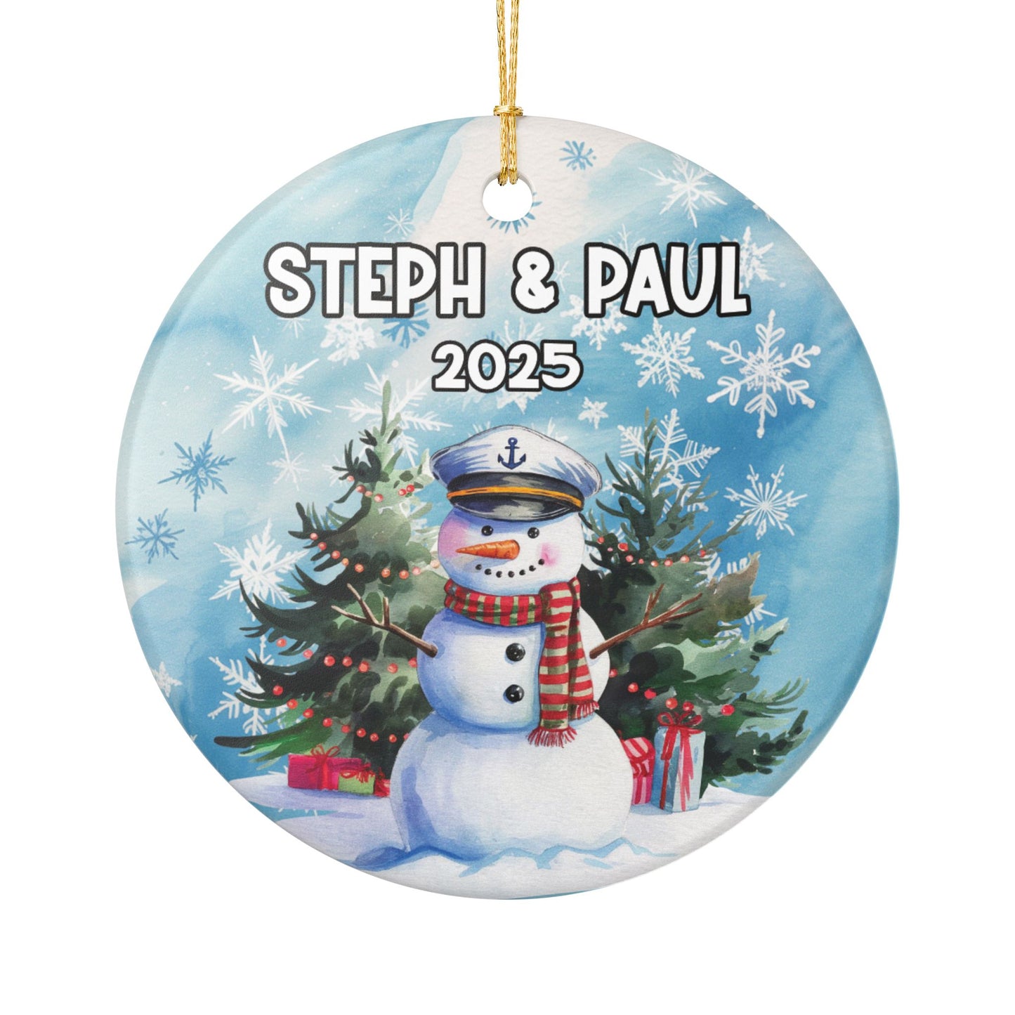 Personalized Snowman Captain Ceramic Ornament 2025, Cruise Ornament, Holiday Keepsake