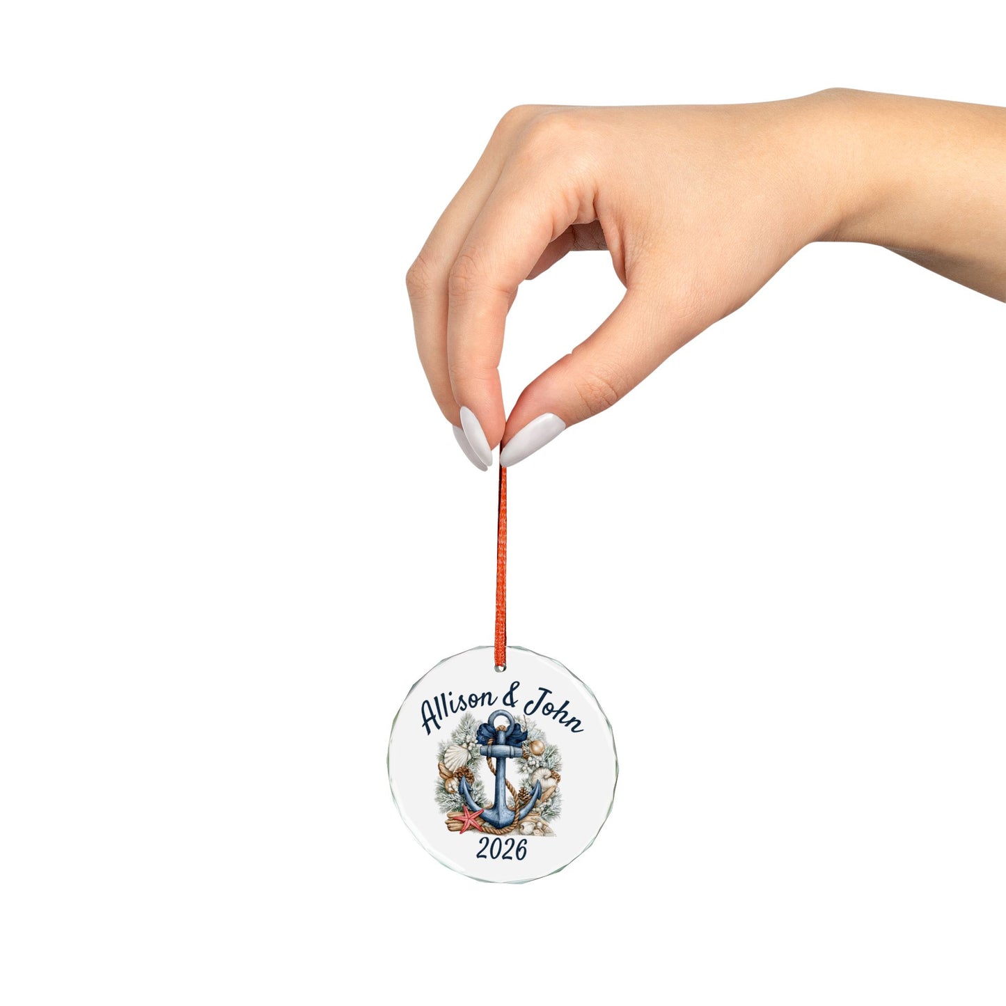 Personalized 2026 Nautical Anchor Glass Ornament