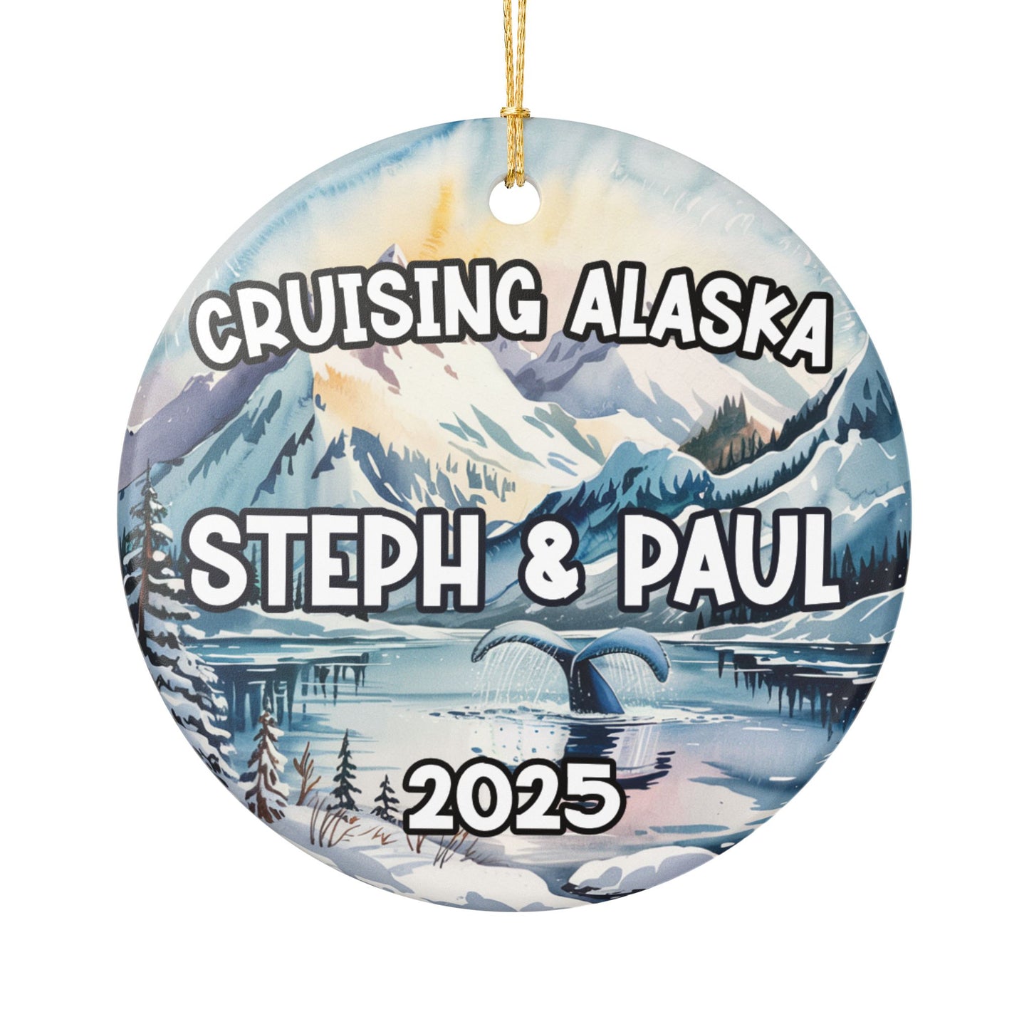 Cruising Alaska Whale Tail Personalized Ceramic Christmas Ornament, Christmas Cruise Ornament, Holiday Keepsake
