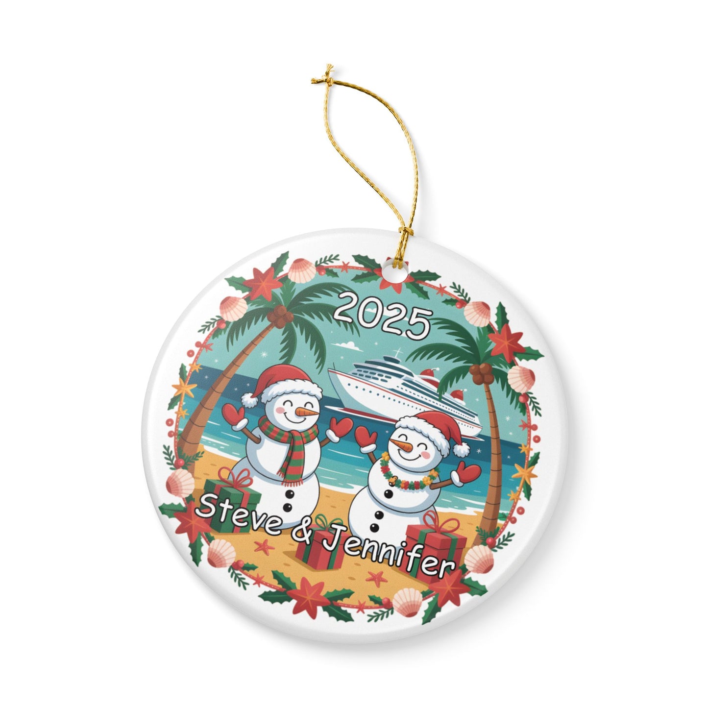 Personalized Beach Themed Ornament - Snow Couple 2025 Decoration