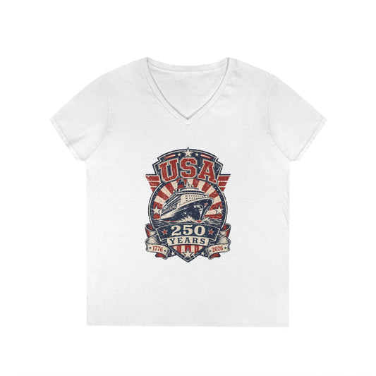 USA 250 Years Womens V-Neck Tee — Patriotic 1776‑2026 Anniversary T‑Shirt