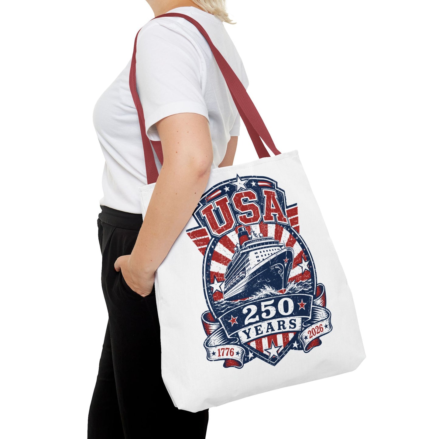 USA 250 Years Commemorative Tote Bag — 1776-2026 Patriotic Cruise Emblem