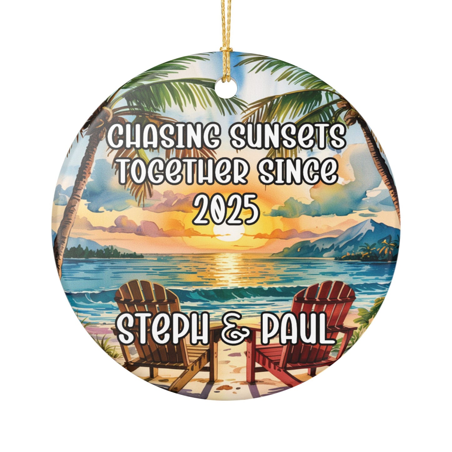 Chasing Sunsets Together Personalized Ceramic Ornament, Christmas Ornament Keepsake