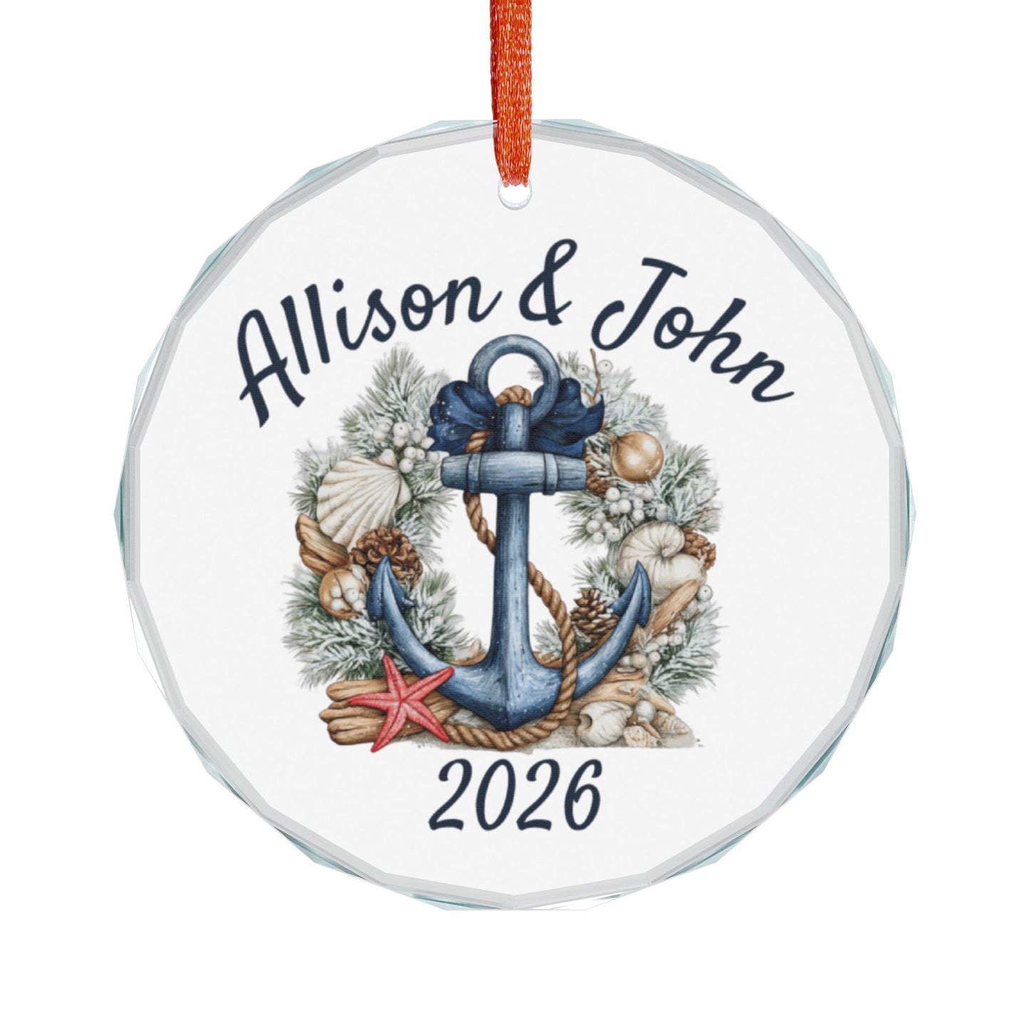 Personalized 2026 Nautical Anchor Glass Ornament