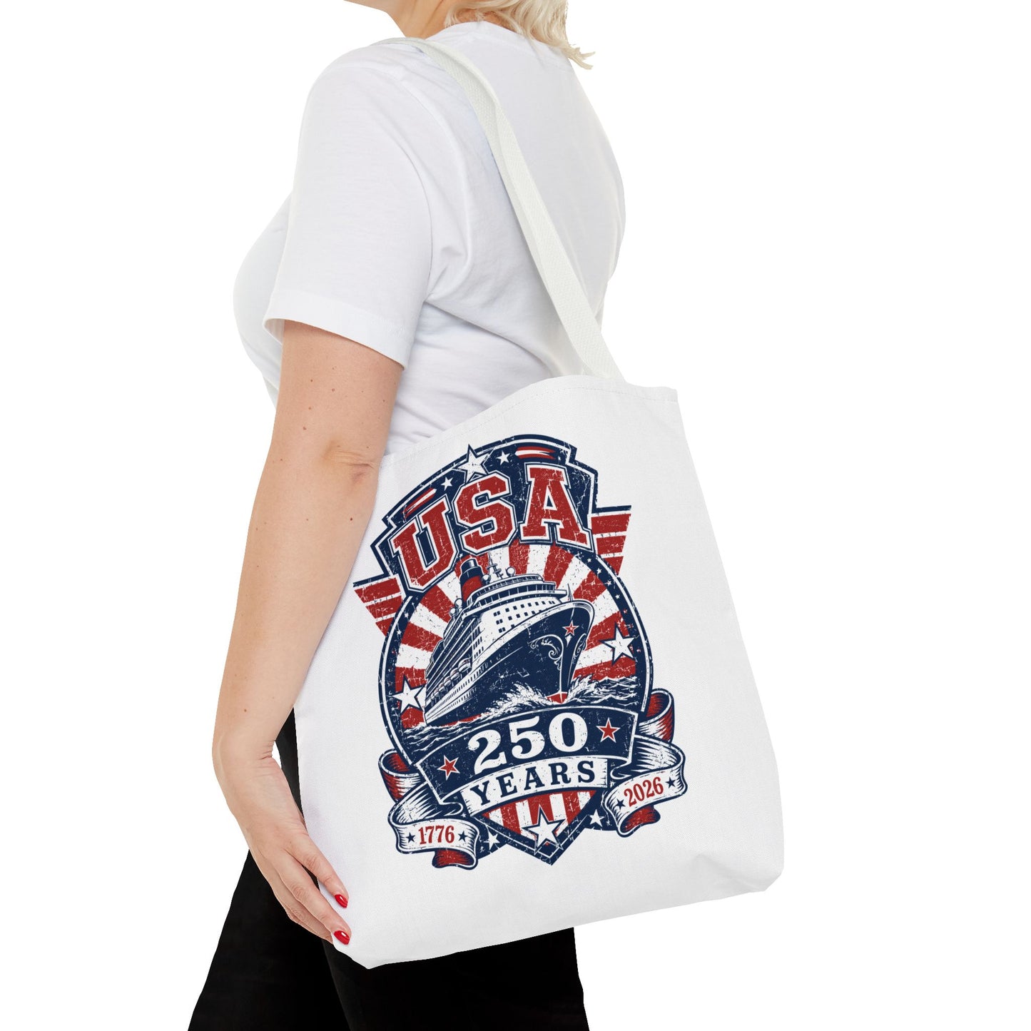 USA 250 Years Commemorative Tote Bag — 1776-2026 Patriotic Cruise Emblem