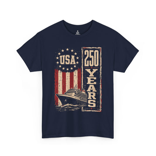 USA 250 Years Cruise Ship T-Shirt – Patriotic American Flag Vintage Tee