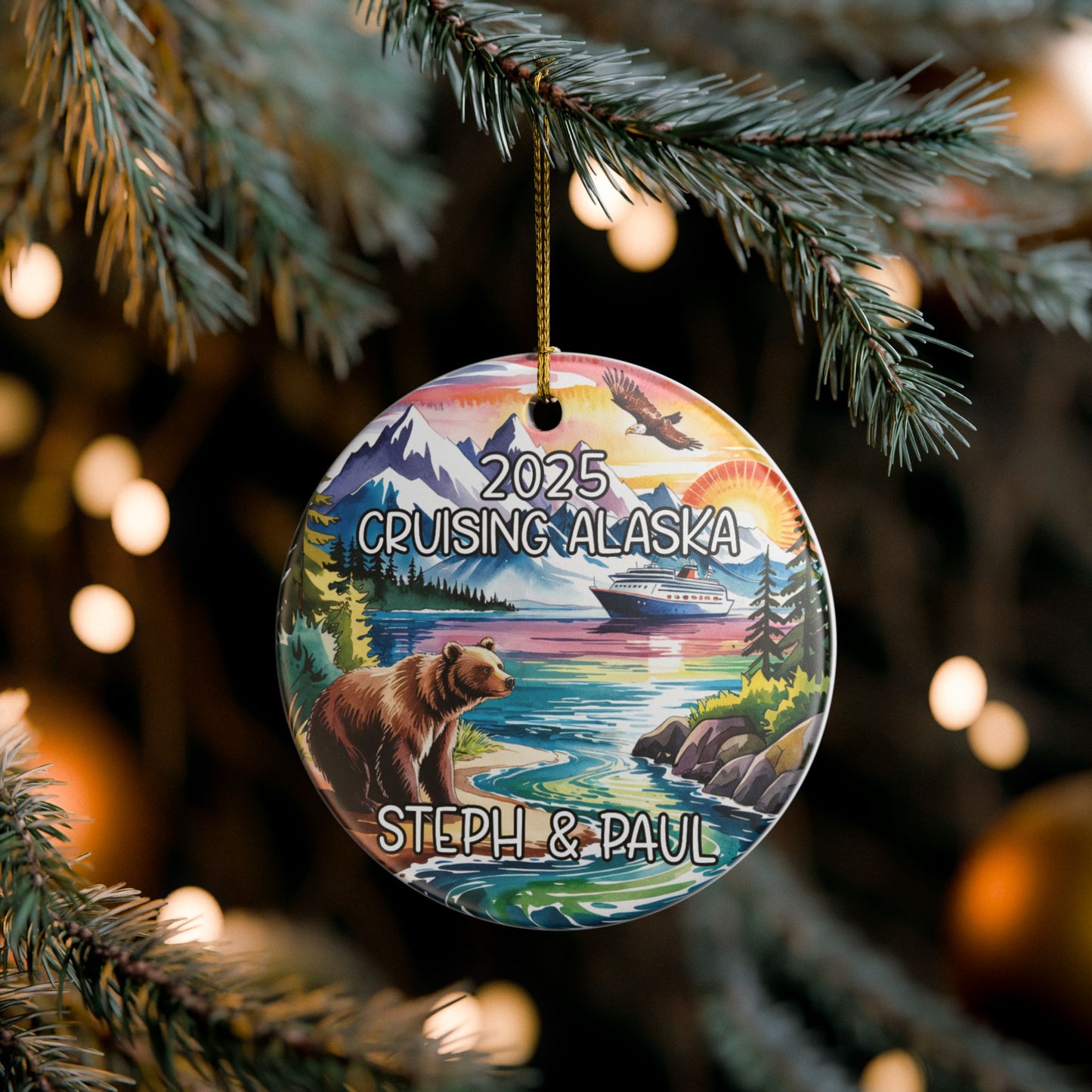 Personalized Cruising Alaska Cruise Ceramic Ornament, Christmas Ornament, Holiday Keepsake, Cruise Souvenir