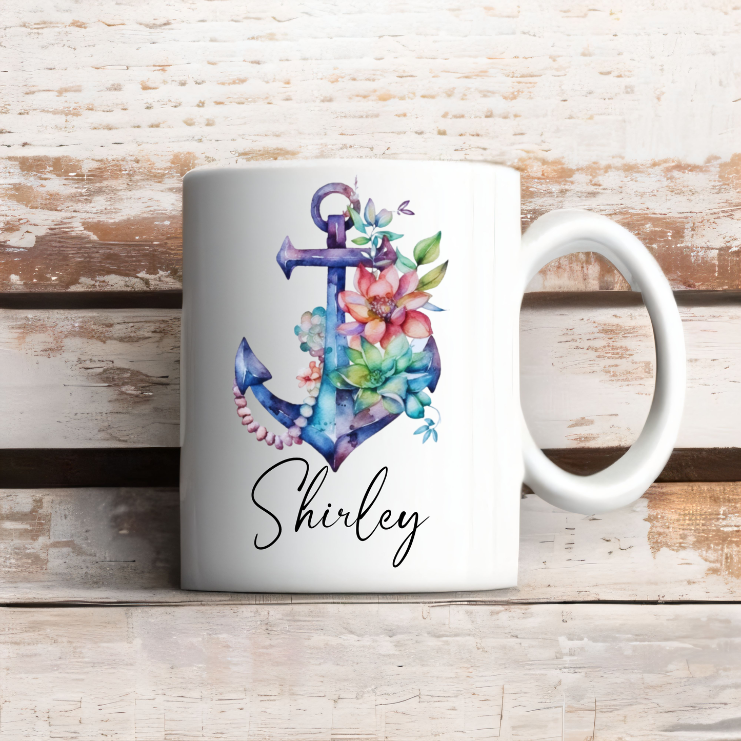 Floral & Succulent Anchor Personalized Coffee Mug