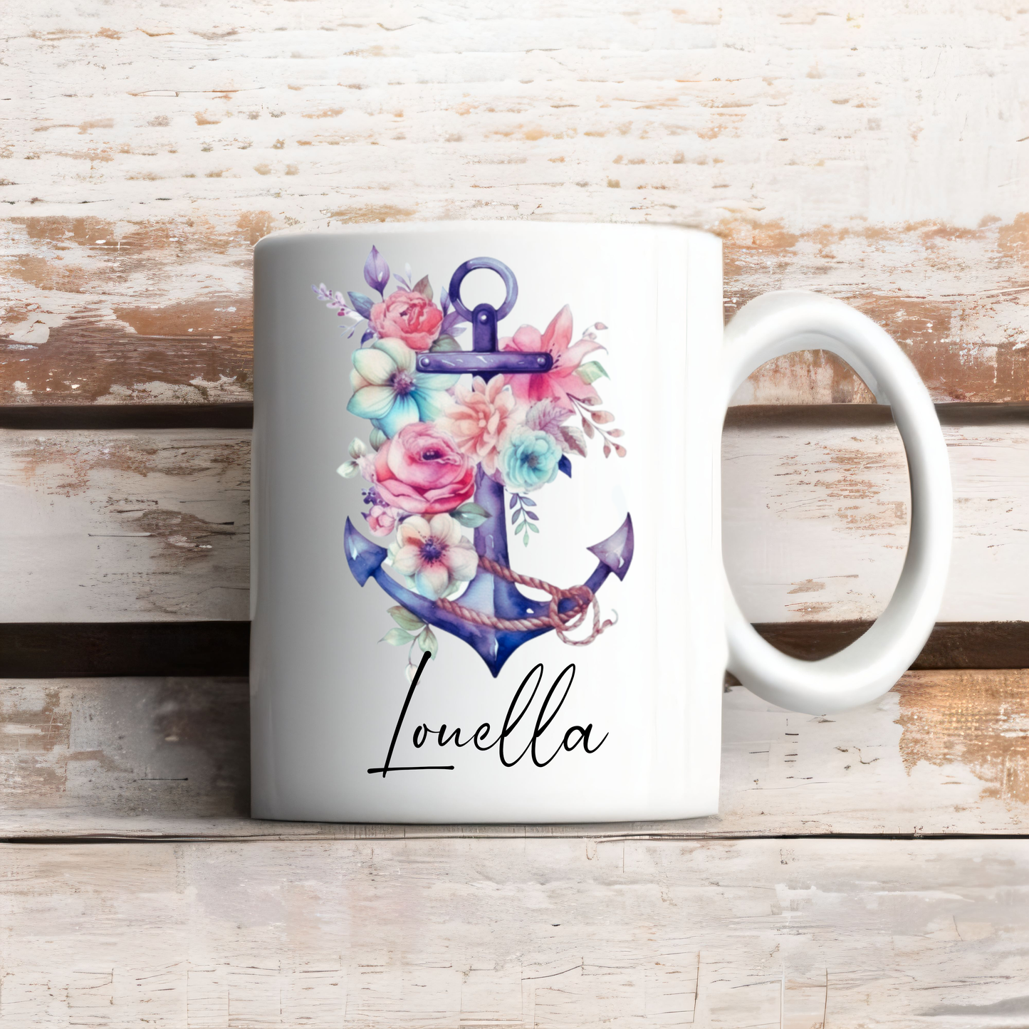 Floral & Succulent Anchor Personalized Coffee Mug