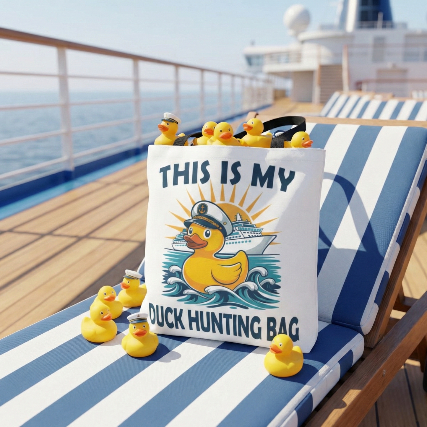 Duck Hunting Tote Bag — "This Is My Duck Hunting Bag" Nautical Rubber Duck Cruise Bag