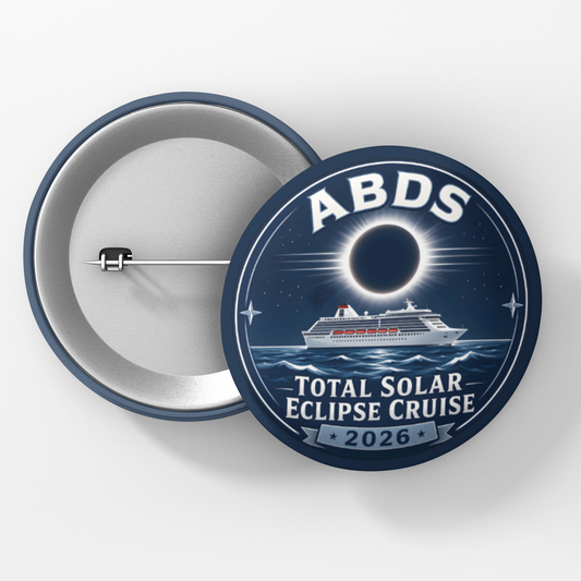 Button badge for ABDS Total Solar Eclipse Cruise 2026 on a white background