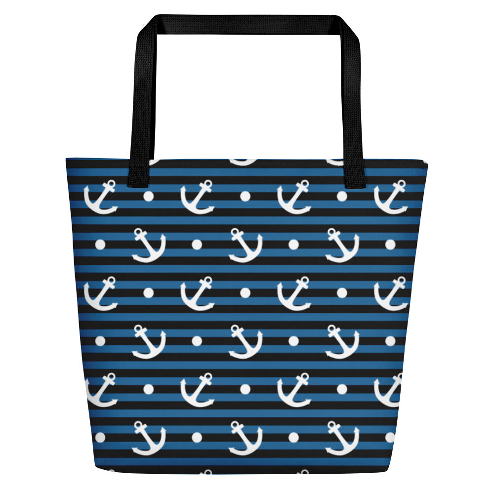 Nautical Stipes and Anchors Beach Bag - The Salty Anchor