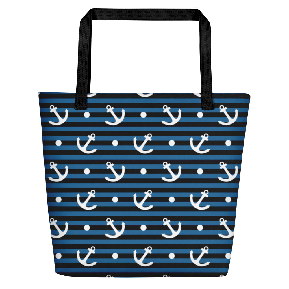 Nautical Stipes and Anchors Beach Bag - The Salty Anchor