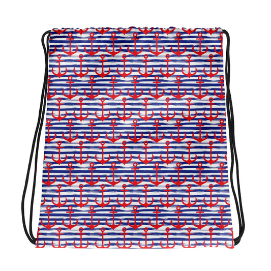 Anchors on Stripes Drawstring bag - The Salty Anchor