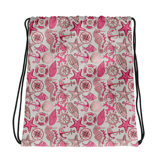 Pink Sea Animals and Nautical Icons Drawstring bag - The Salty Anchor