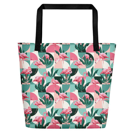 Geometric Flamingos Beach Bag 16x20 - The Salty Anchor